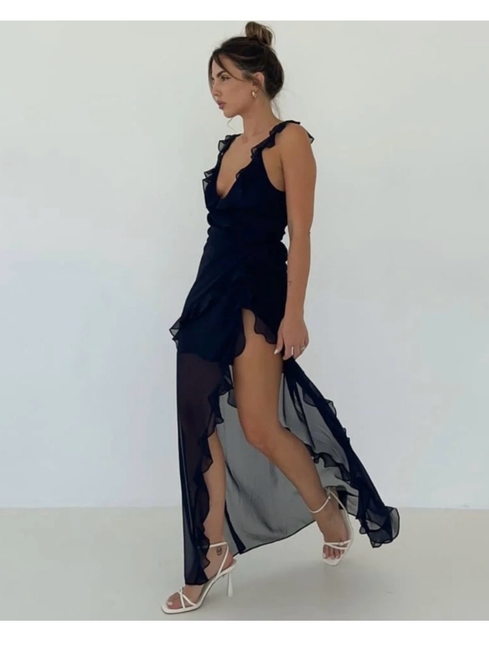 Rumored Navy Ruffle Maxi Dress